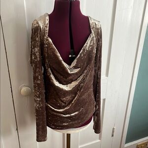 Free People Tan Draped Long Sleeve Blouse